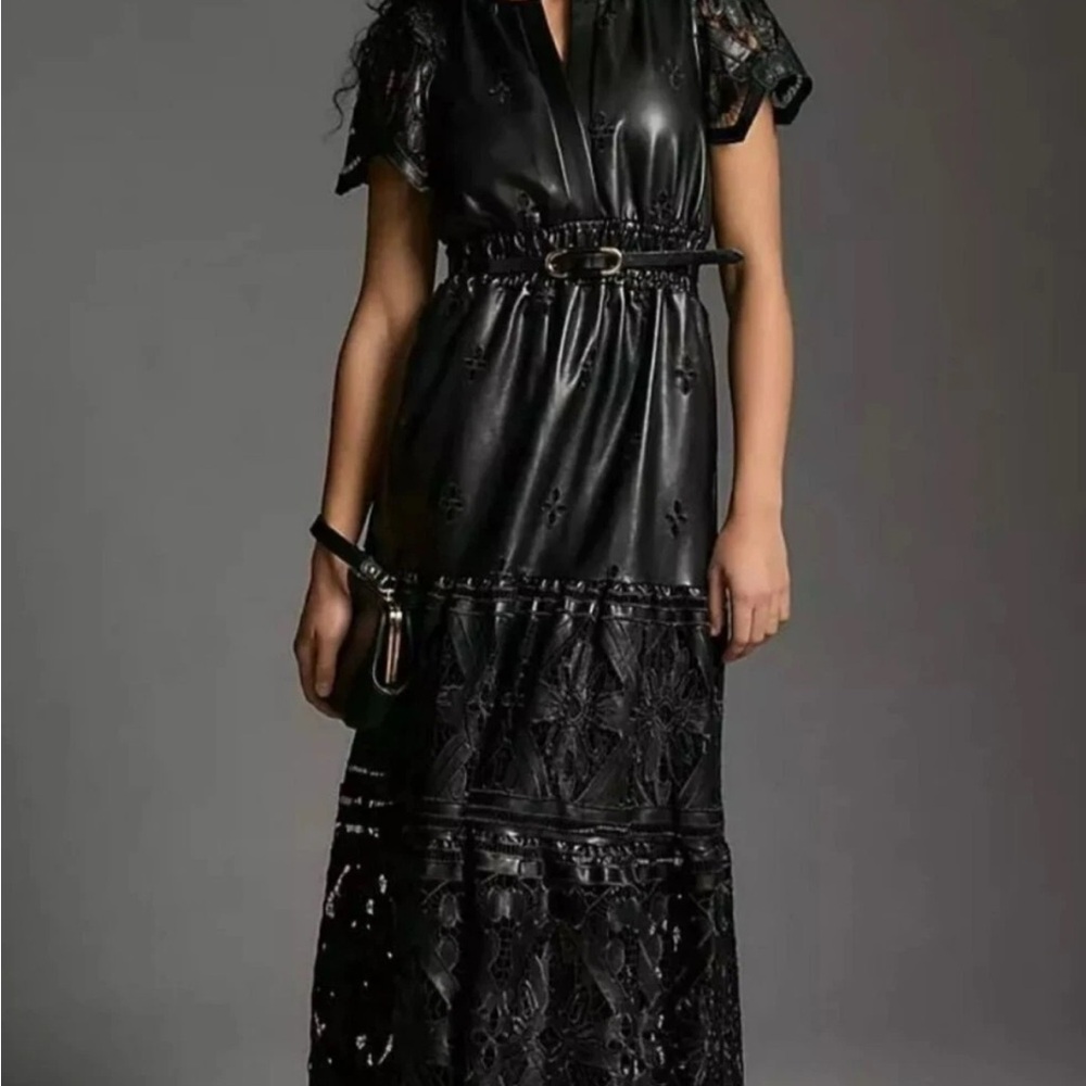 Anthropologie The Somerset Maxi Dress in black faux leather size S